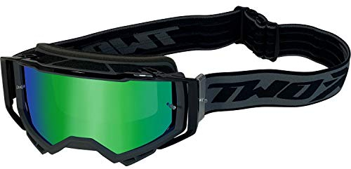 TWO-X Cross-Brille - Motocross-Brille mit verspiegeltem grünen Glas - Kratzfeste Brille - Enduro & Downhill - Schutz-Brille - Atom - Outbreak-Grau
