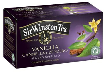 Sir Winston Tea® | Tè Nero Speziato con Vaniglia, Cannella e Zenzero - 1 x 20 Bustine di Tè (40 Gr)