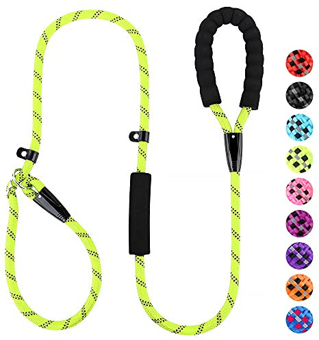 PLUTUS PET Dog Slip Lead, Anti-Choking with Traffic Padded 2 Handles, Reflective Strong Sturdy Heavy Duty Rope, 6FT/182cm for Training Medium Large Dogs （6' Green)