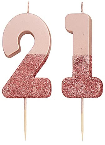 Talking Tables 21st Rose Gold Birthday Number Cake Candle Topper Dipped in Glitter