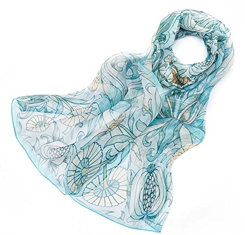 Signare Women's 100% Silk Lightweight and soft Scarf/Headwear with William Morris Design (Pomegranate & Lily)