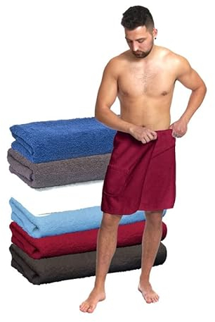 Interkontakt Saunakilt Herren 50x140cm - passend von Konfektionsgröße 44 - Sauna Kilt Männer aus 100% Baumwolle Oeko-TEX® Zertifiziert - Saunahandtuch Herren Rot