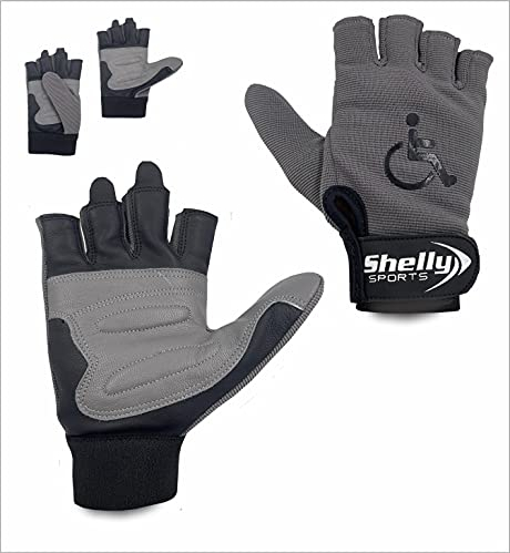 Shelly Rollstuhl-Handschuhe aus Echtem Leder - Gepolsterte, Atmungsaktive Handflächen-Handschuhe für Mobilität - Fingerlose Fahrradhandschuhe Mit Rutschfestem Griff, Leicht