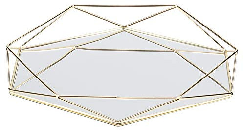 Cosmetic Trays Organisers, Gold and Rose Gold Makeup Jewelry Storage Perfume Mirrored Plate for Cake Dessert Dressing Table(gold)