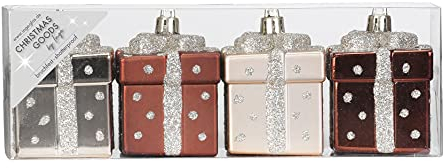 Christbaumschmuck Kunststoff 6.5cm x 4 Stück Set Geschenke Weihnachtskugeln braun Mix