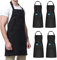 4 Stück Schwarze Kochschürze, Unisex Arbeitsschürze, Wasserdichte Verstellbare Schürze mit Taschen, Personalisierte Schürze für Catering, Kochen, Gartenarbeit, Reinigung, Geschirrspülen, Malen