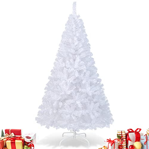 Multigot 5FT/ 6FT/ 7FT/ 8FT Christmas Tree, Artificial White Xmas Tree with Metal Stand, Indoor Outdoor Traditional Holiday Decoration (1.8m)