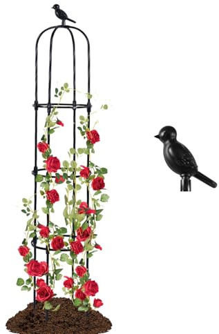 Lalahoni Enrejado de obelisco de jardín de Metal Negro para Plantas trepadoras, 67 Pulgadas de Alto x 12 Pulgadas de Ancho, Revestimiento de plástico, Ajustable, semicircular, 1 Unidad