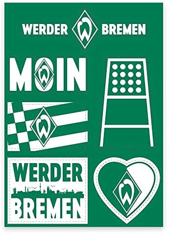 Werder Bremen SV Aufkleberkarte - Moin - Sticker Aufkleber 6-teilig - Plus Lesezeichen I Love Bremen