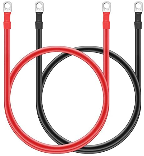Greluma 2 Piezas Cable de batería de cobre puro de 5 AWG con terminales de 10 mm (3/8 ) para energía solar, RV, automóvil, barco, cable resistente de 50 cm