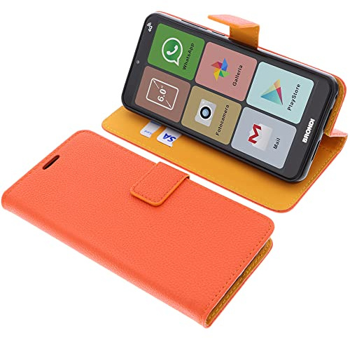 foto-kontor Custodia a Libro Compatibile con Brondi Amico Smartphone XL Nero Cover di Colore Arancio