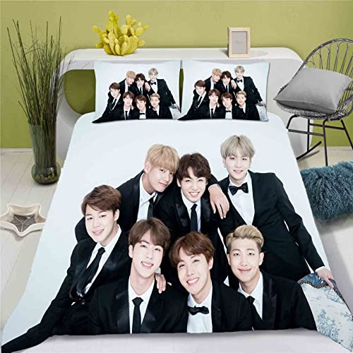QROXY BTS Bangtan Boys Bettwäsche-Set,Kinderbettwäsche 3D-Digitaldruck Polyester,Allgemein Für Erwachsene Und Kinder (6,Single 135×200CM)