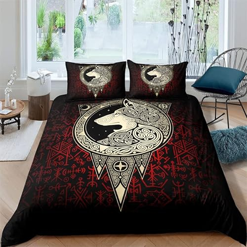 XPINGO Kinder Bettwäsche Wikinger 135x200 cm 2teilig Jungen und Mädchen Mikrofaser Weiche Winter Warm Bettbezüge mit Reißverschluss 3D Wikinger Bettbezug mit Kissenbezüge 80x80 cm