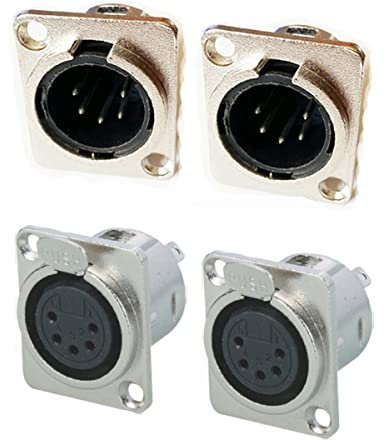 Lagogia Lot de 4 adaptateurs XLR mâle + femelle à 5 broches en métal pour montage sur panneau de microphone audio jack type D