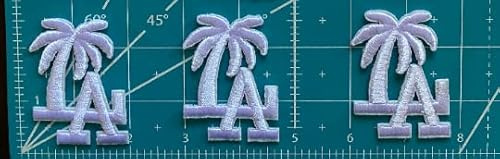 Los Angeles Baseball LA Letter Embroidered Iron on Patch 3 pcs Set - Size 2.25 x 1.5 (White - Palm Tree)