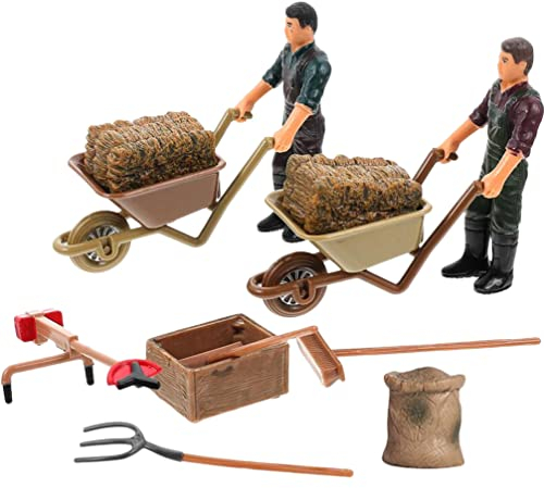 Toyvian 12 Stücke Miniatur Bauernhof Zubehör Bauernhof Menschen Figuren Schubkarre Mini Gartenwerkzeug Spielzeug Puppenhaus Karre Puppenstube Zubehör Modellbau Micro Landschaft Deko