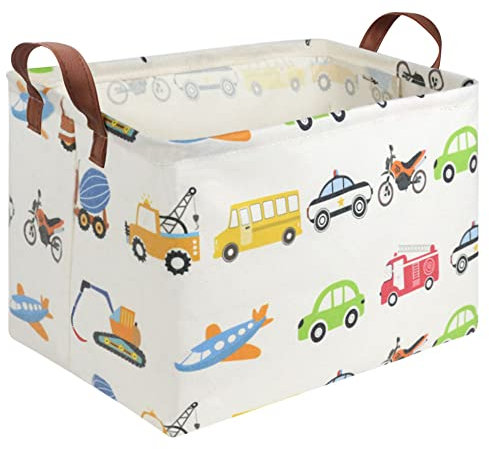 FXOLCSHE Rectangular Storage Bin,Collapsible Car Storage basket for boys,Waterproof PE Coating Storage,bedroom decor,Nursery hamper,Toy Organizer,Gift Basket(Vehicles)