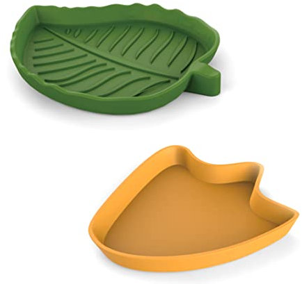 2 Pièce Bol D'eau de Nourriture en Forme de Feuille et Forme de Empreinte pour Reptiles, Accessoires Pour Tortues, Reptiles Abreuvoir, Plat de Reptile, Pour Petits Reptile (Vert et Jaune)