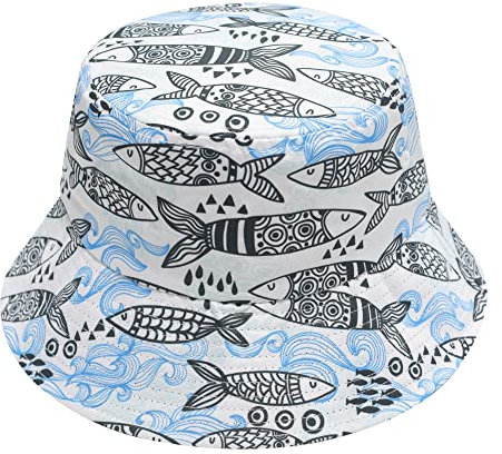 ZLYC Männer Frauen Sommer Fischerhüte Obst Hut, Weiße Sardinen, One Size