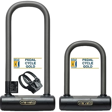Via Velo Mini U-Lock Short and Mini U-Lock Longer | 2 U Locks with Gold Secure Rate for e-Bike Batteries and Frames. with Matching Keys and Protection in Low-Risk