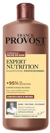 FRANCK PROVOST Expert Nutrition - Shampooing Professionnel - Formule Riche En Soin - Karité & Huile De Coco - Sans Silicone & Sans Colorant - Cheveux Secs & Rêches - Format Généreux 500 ml