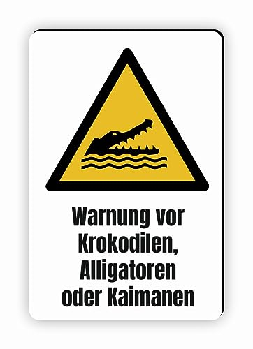 Warnzeichen (W067) Warnung vor Krokodilen, Alligatoren oder Kaimanen - Eckiges Warnschild mit Text - Warnschild mit Text - nach DIN EN ISO 7010