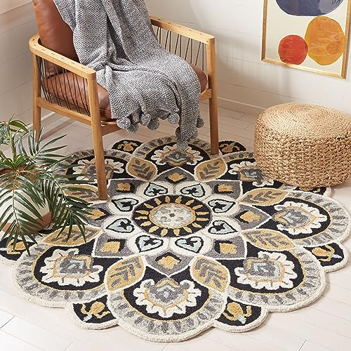 SAFAVIEH Traditionell Teppich für Wohnzimmer, Esszimmer, Schlafzimmer - Novelty Collection, Kurzer Flor, Elfenbein und Schwarz, 160 x 160 cm