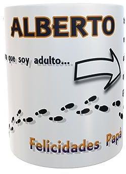 Siempre en tu mano Taza cerámica regalo Personalizada para los padres. NOMBRE y Cuando era niño recuerdo que te veía gigante, ahora que soy adulto te veo aún más grande. Felicidades Papá