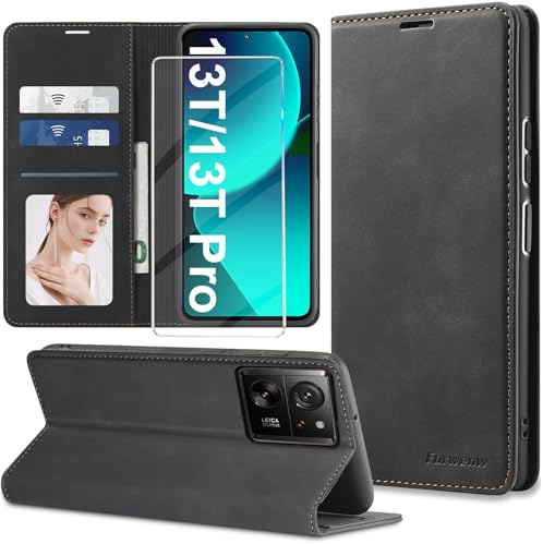 Nshkeji 2025 Neu Handyhülle für Xiaomi 13T Pro & 13T Hülle Leder mit Schutzfolie [3 Kartenfächer] Klapphülle für Xiaomi 13T Pro 4G/5G Hülle Leder Wallet Klappbar, Stoßfest Cover Case