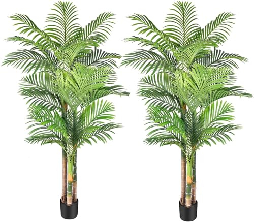 Keeplush Künstliche Goldene Palme 180cm kunstpflanzen groß wie echt, UV-beständig kunstbaum groß, Kunstpalme für Haus Wohnzimmer Schlafzimmer Büro Balkon Garten Decor Künstliche Pflanzen (2 Stück)