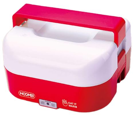 A2ZWORLD Scaldavivande Elettrico 1.6L 40W con 4 Contenitori + 1 per Zuppa, Riscalda Portapranzo con Alimentazione a Corrente o Accendisigari Auto, Lunchbox da Viaggio (Rosso)
