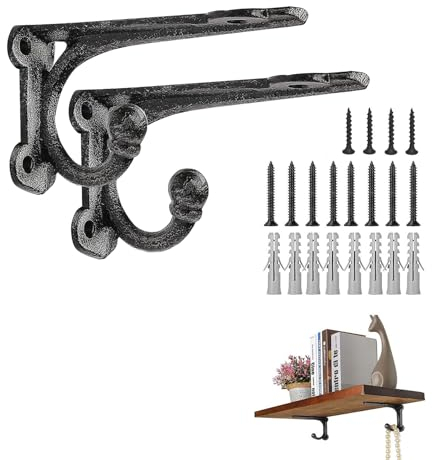 ChasBete Regalhalterung 2 Stück, Schwerlast Regalhalterung 10 cm, Schwarz Regalträger mit Haken, Metall Wandhalterung Regal Winkel