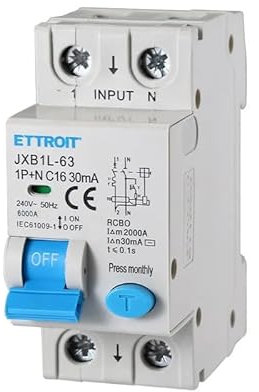 Disjoncteur différentiel 1P+N 16A 6kA 30mA 220V occupe 2 modules DIN Ettroit JX271661