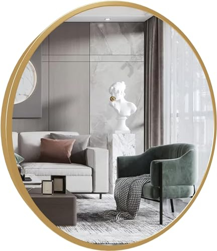 Marctani Espejo Redondo con Marco de Metal - Espejos Decorativos de Pared Elegante y Moderno - Espejo Entrada Recibidor - Ideal para Decoracion de Baño, Salon y Entraditas Recibidores (Dorado, 50 cm)