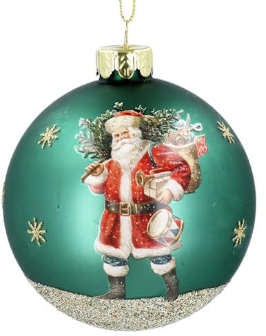 Gisela Graham Matt Green Nostalgia Santa Glass Bauble
