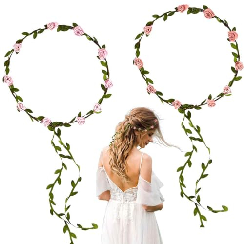 2pz Corona Fascia di Fiori per Capelli Coroncine Fiori per Capelli di Fiori Ghirlanda Floreale per Capelli Rosa Fiori Corona Fascia Capelli per Decorazione Capelli Donna Ragazza Sposa