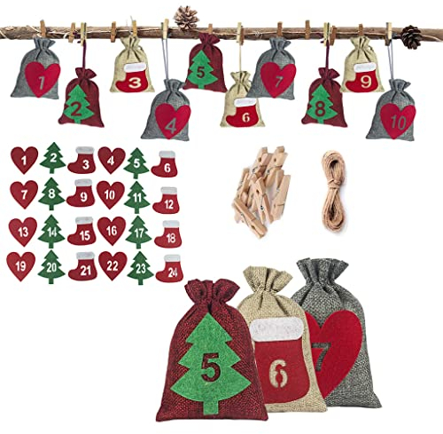 24 Tage Weihnachten Adventskalender Tüte Filzaufkleber Countdown Süßigkeiten Geschenkbeutel Adventskalender Boxen Leere Pappe