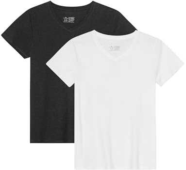 DANISH ENDURANCE Kurzarm Tshirt Damen aus Modal & Bio-Baumwolle, Rundhals- oder V-Ausschnitt, Atmungsaktiv & Stretch, 1er oder 2er Pack