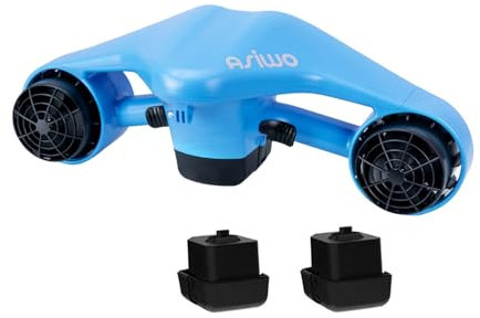 Asiwo Unterwasserscooter Tauchscooter mit 2 Batterien Action Kamera Halterung, Seascooter mit Doppelmotor für Tauchen Schwimmen Schnorcheln Abenteuer und Fischen jagen (2 Batterien Blau)