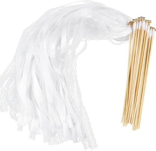 30 Stück Weiß Wedding Wands, Wands Hochzeit Mit Glocke, Zauberstäbe Luftschlangen Hochzeit, Band Wands für Hochzeiten, Geburtstage, Feiertagsfeiern Verwendet