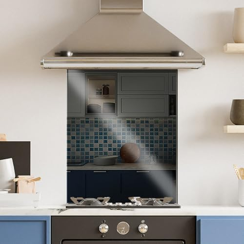 Premium 60cm x 75cm Dark Grey Mirror Glass Kitchen Splashback | 6mm Heat Resistant Toughened Glass with Polished Edges | Elegant Back Splash for Hobs | Coloured Painted Tempered Glass