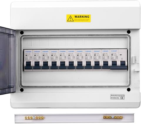 CHENGPI Coffret Electrique Etanche, Boitier Etanche Electrique Exterieur Avec Interrupteur de Fuite 2P 40A 30MA et Disjoncteur Aternatif,Tableau Electrique 1 Rangée 12 Modules