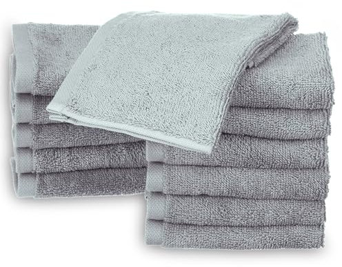 Sweet Needle Lot de 12 débarbouillettes Matériau Doux et très Absorbant. Idéal pour Un Usage Quotidien, pour Le Lavage du Visage, la Salle de Sport et Le Spa. Couleur Argent