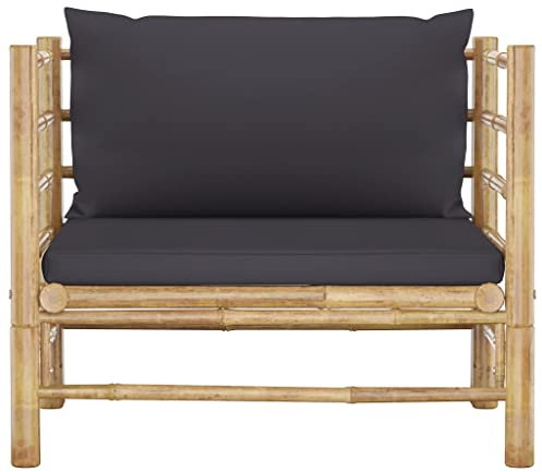 TJROO Mobilier de Patio Fauteuil modulaire Canapés de jardin Mobilier de Terrasse avec Gris Foncé Coussins Canapé d'extérieur Design Modulaire pour Patio Terrasse Ensemble de Salon en Bambou
