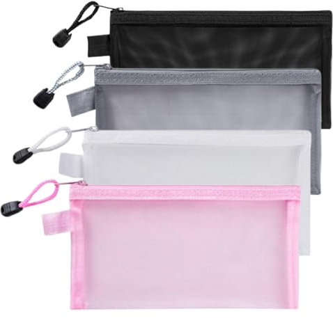 XURJUMI 4 pièces Trousse Zipper Organisateur Pochettes Crayon Multipurpose Organizer Sacs de Rangement pour Voyage Cosmétique Bureau Fournitures - 4 Pièces (Gris, Blanc, Noir, Rose)