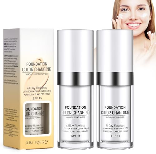 LOPHE Farbwechselnde Foundation, Foundation Color Changing für alternde Haut, Feuchtigkeitsspendende Flüssig Concealer Foundation, SPF 15 Sonnenschutz Ganzen Tag Einwandfrei (2 Stück)