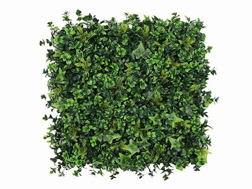 Vegetation Grob Hedera/Efeu Kunsthecke – 50x50cm - 4 Stück – Künstliche Hecke mit Blickdichter Rückseite – Kunsthecke mit Hohe Dichte, Efeu Kunsthecke für den Innen- und Außenbereich, Efeuhecke