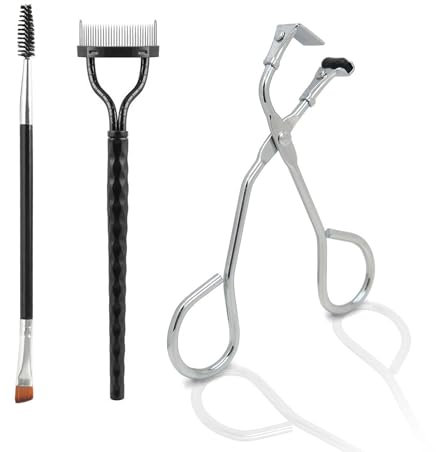 ZWWOGE Wimpernzange 3-teiliges Set enthält Partielle Wimpernzange, Doppelkopf-Augenbrauenbürste und Tragbarer Brauenpinsel,Tragbare Wimpernzange Mini Reise Wimpernwerkzeuge für alle Wimpernformen