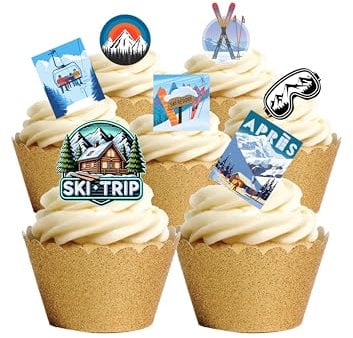 30 Stand Up Skiing Ski Snowboarding Winter Sports Themed Edible Wafer Paper Cake Toppers Decorations