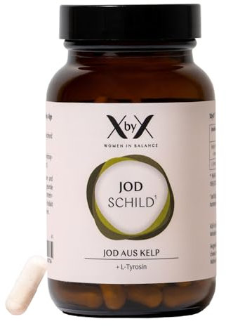 XbyX Jod Schild | Vegane Kapseln aus Kelp | 150 µg pro Kapsel | Unterstützt Schilddrüse & Energiestoffwechsel | Hoch bioverfügbar | Kapseln mit L-Tyrosin | Jodkapseln